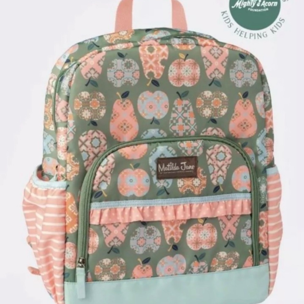 Matilda Jane Cece Apple Print Backpack with Coral & Mint Apple Print